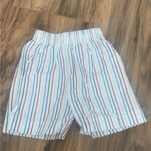 Striped White Shorts with Red and Blue Accents